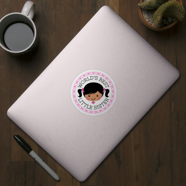 World's best little sister sticker, cartoon girl with dark skin and black hair by happilyprinted